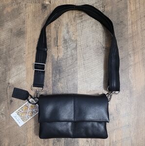 NWT Quilted Black Leather Adjustable Crossbody Bag